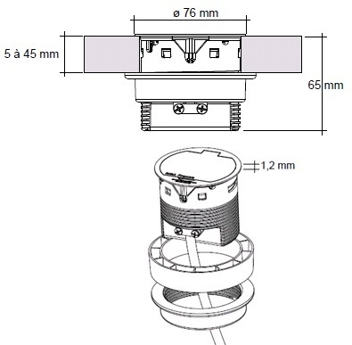 Схема Розетка Ring врезная в столешницу (розетка + USB, цвет нержавейка)