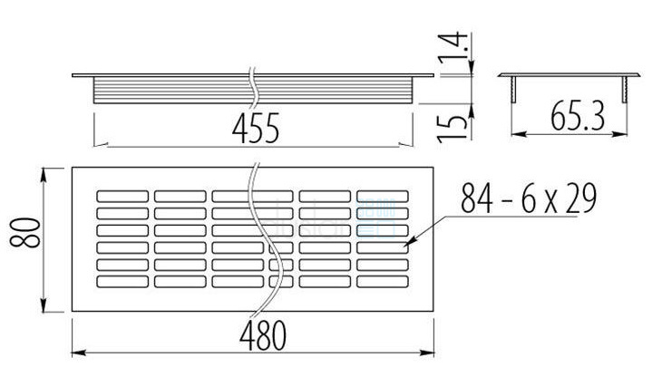 Схема Решетка вентиляционная 480х80 мм, материал - алюминий, цвет - белый