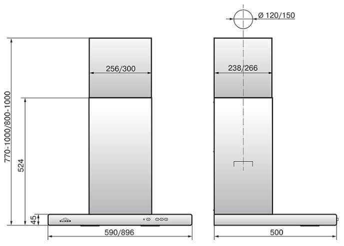 ELIKOR вытяжка Квадра 600-900 mm shema