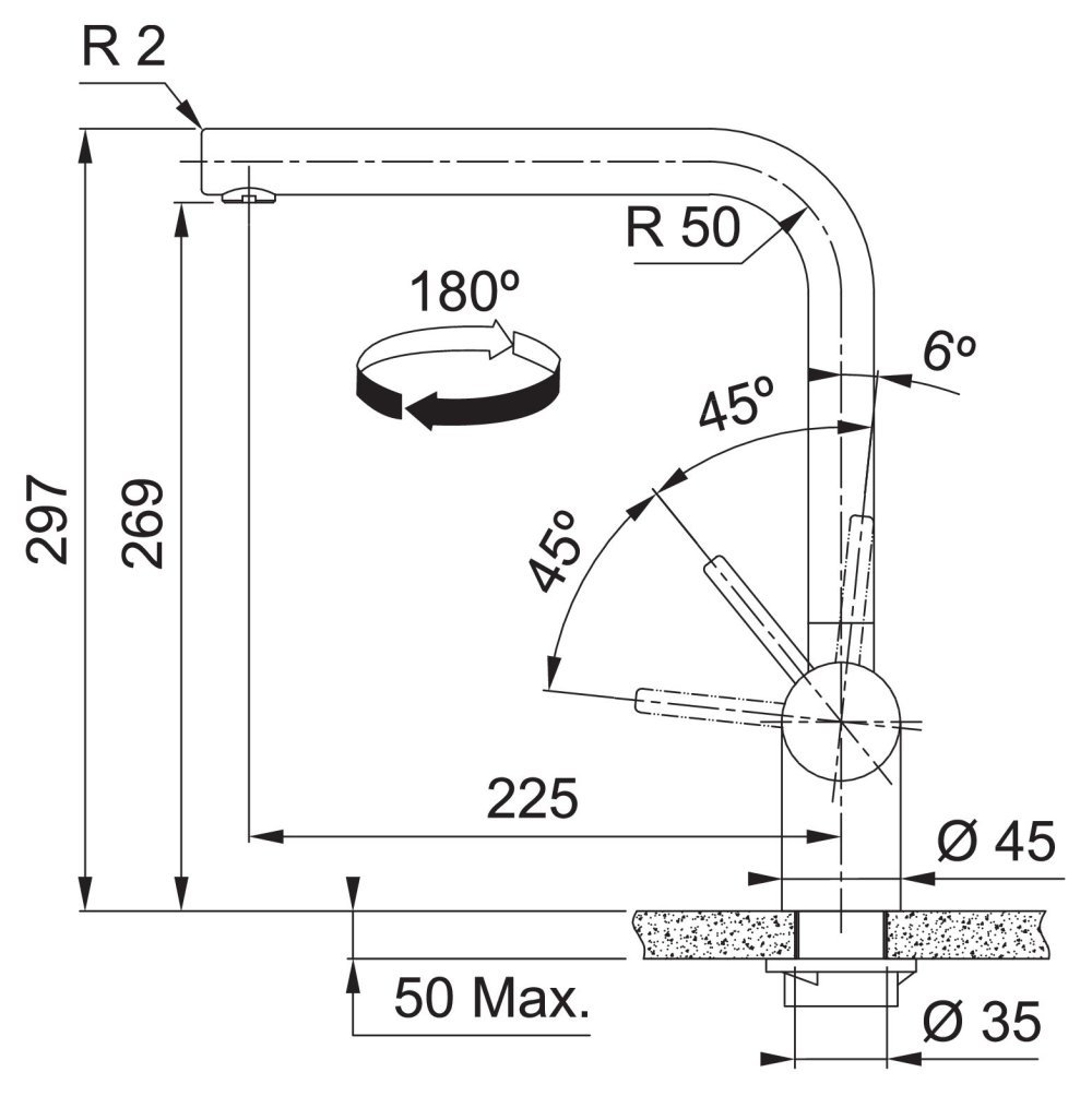 FRANKE смеситель Atlas Neo сталь PVD, shema 1