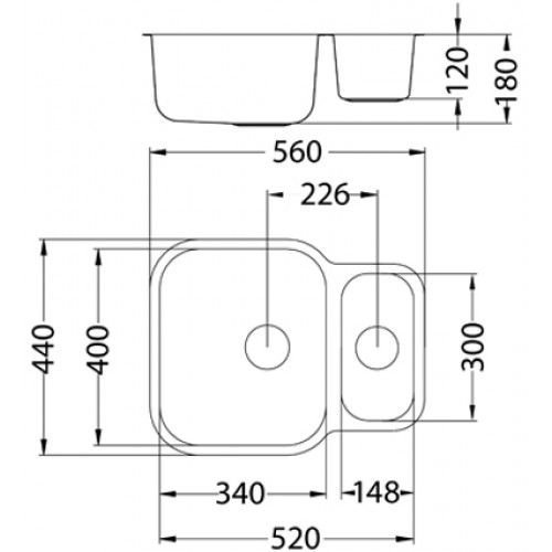 ALVEUS мойка DUO 70 SAT-90 560X440 в комплекте с сифоном 1127257 sh