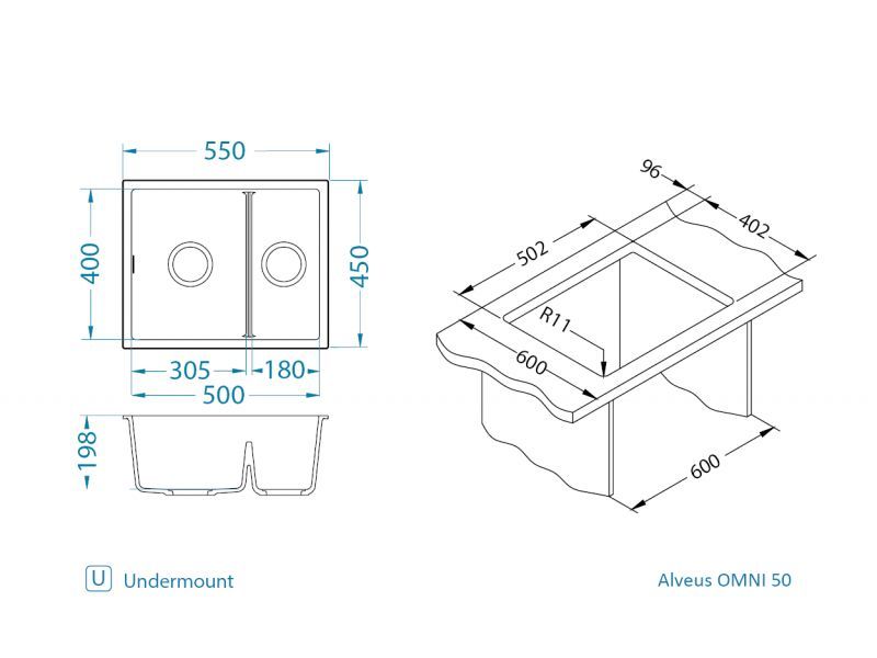 ALVEUS мойка OMNI 50 GRANITAL схема подстольная