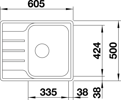 Схема BLANCO LEMIS 45 S-IF Mini, вид сверху Схема BLANCO LEMIS 45 S-IF Mini, вид сверху
