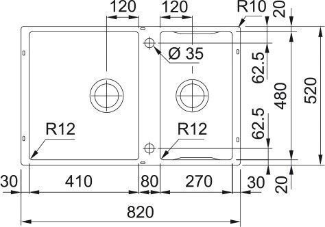 FRANKE мойка BWX 120-41-27 3 1/2" WWK TL 2TH REV BOX sh