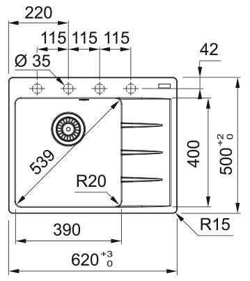 FRANKE мойка CNG 611/211-62 TL, чаша слева, shema