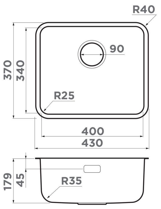 OMOIKIRI мойка Omi 43-U/I Ultra Mini shema