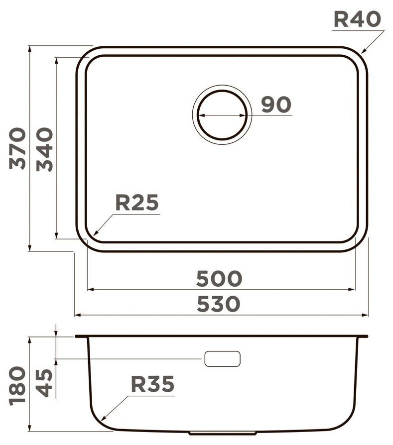 OMOIKIRI мойка Omi 53-U/I-GB Ultra Mini shema